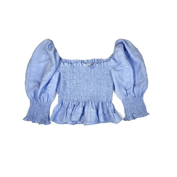 En Saison -Small -NEW Womens Baby Blue Smocked Blouse Puff Sleeves FREE Shipping - Picture 1 of 4